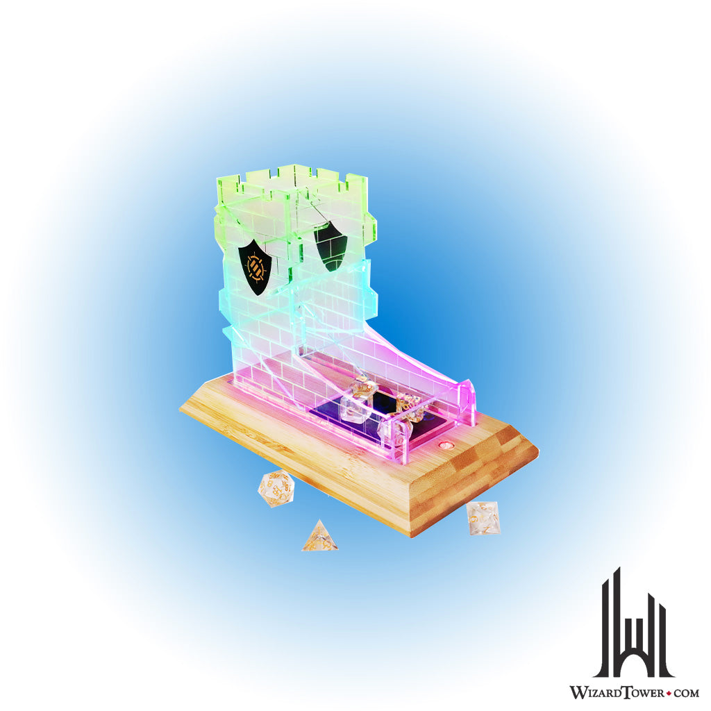 Dice Tower - LED With 7-Die Clear Dice Set
