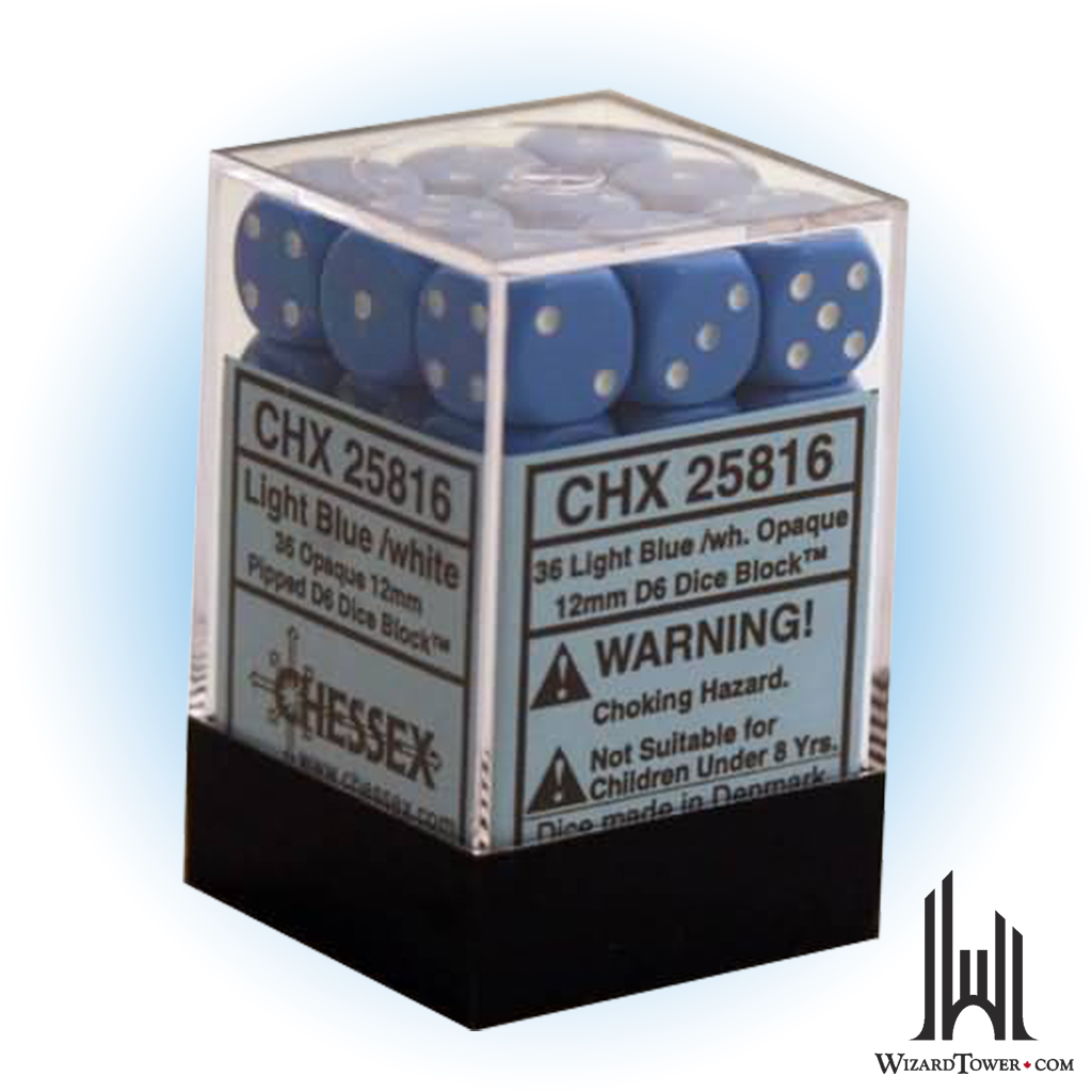 Dice Set - Opaque Light Blue / White 12mm d6 36ct