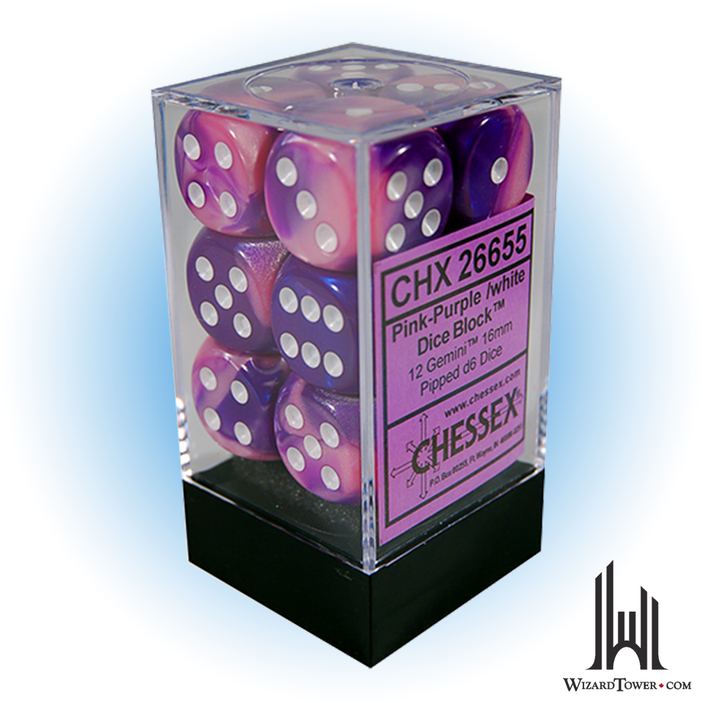Dice Set - Festive Violet / White 16mm d6 12ct
