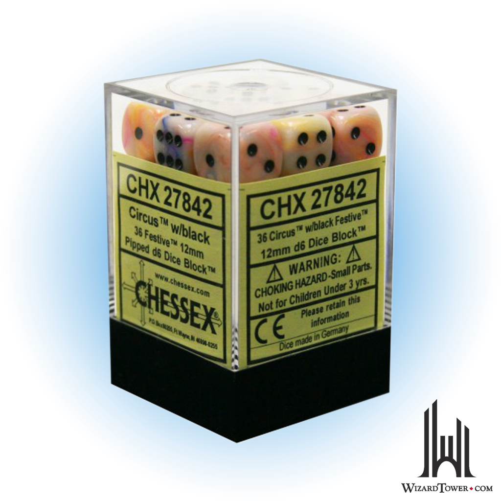 Dice Set - Festive Circus / Black 12mm d6 36ct