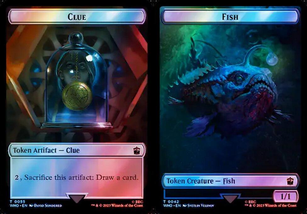Clue (0055) // Fish (0042) Double-Sided Token - Surge Foil