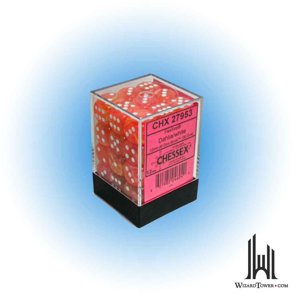 Dice Set - Festive Dahlia / White Luminary 12mm d6 36ct