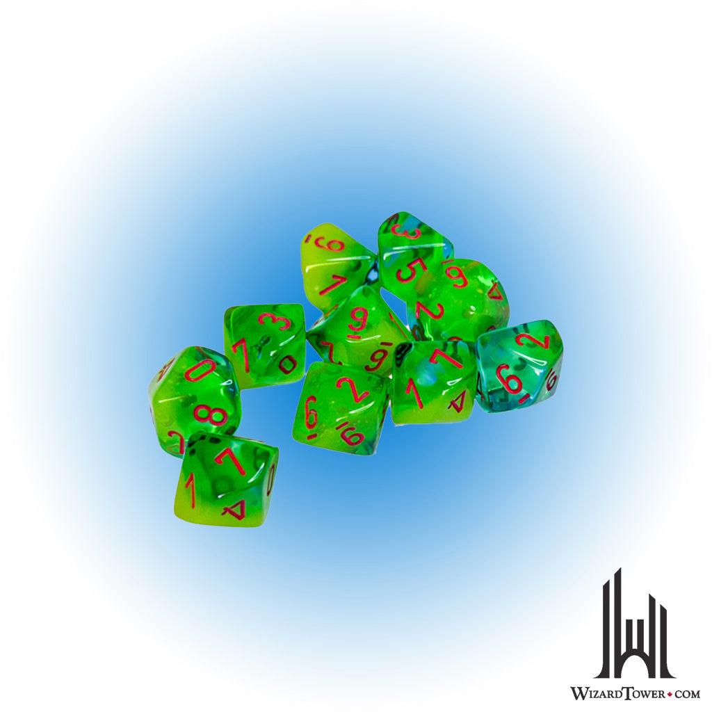 Dice Set - Gemini Plasma Green-Teal / Orange Luminary d10 10ct