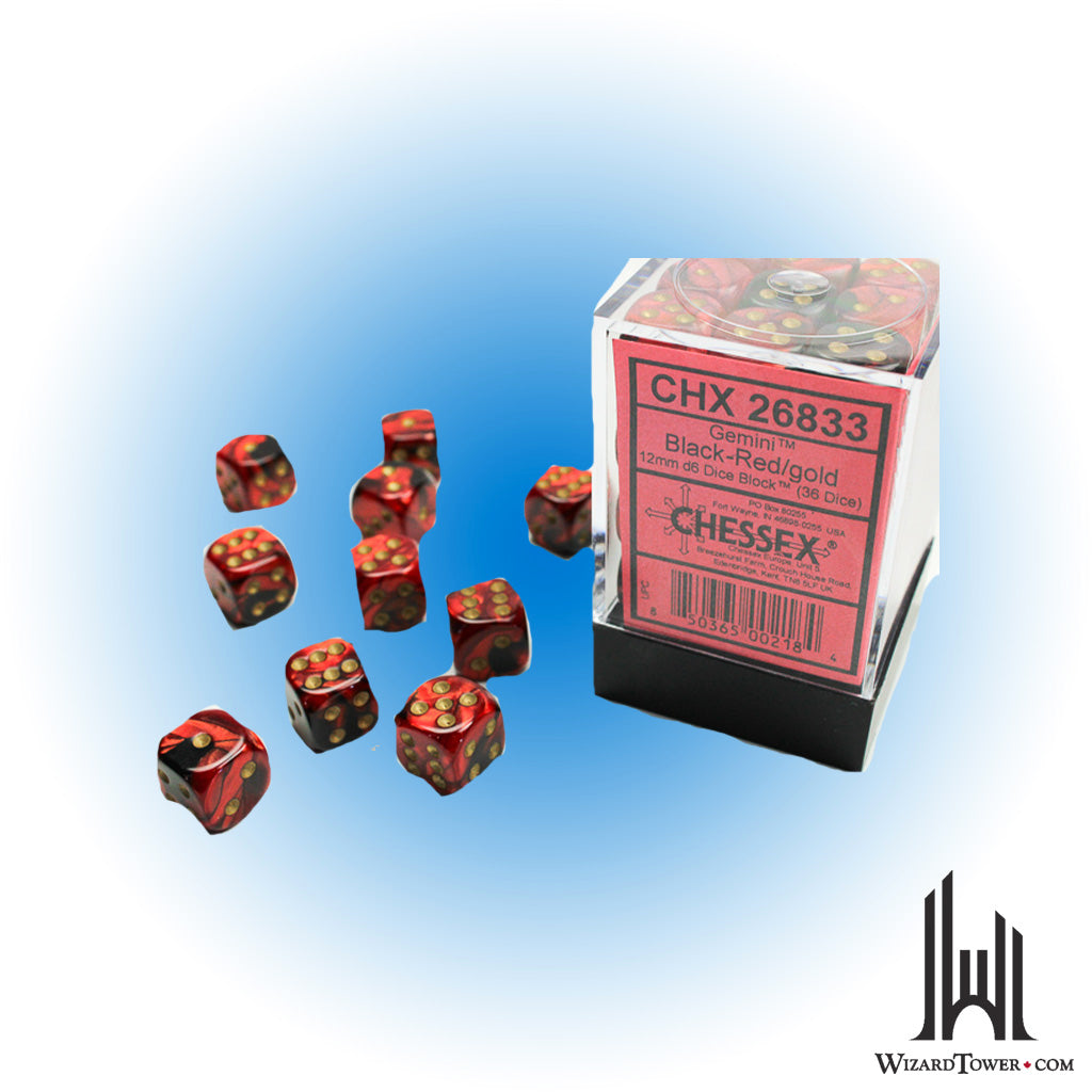 Dice Set - Gemini Black-Red / Gold 12mm d6 36ct