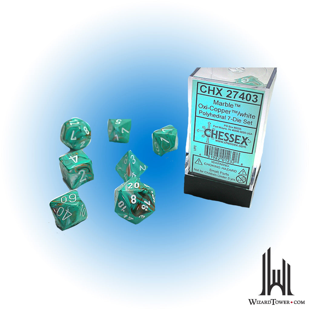 Dice Set - Marble Oxi-Copper / White 7ct