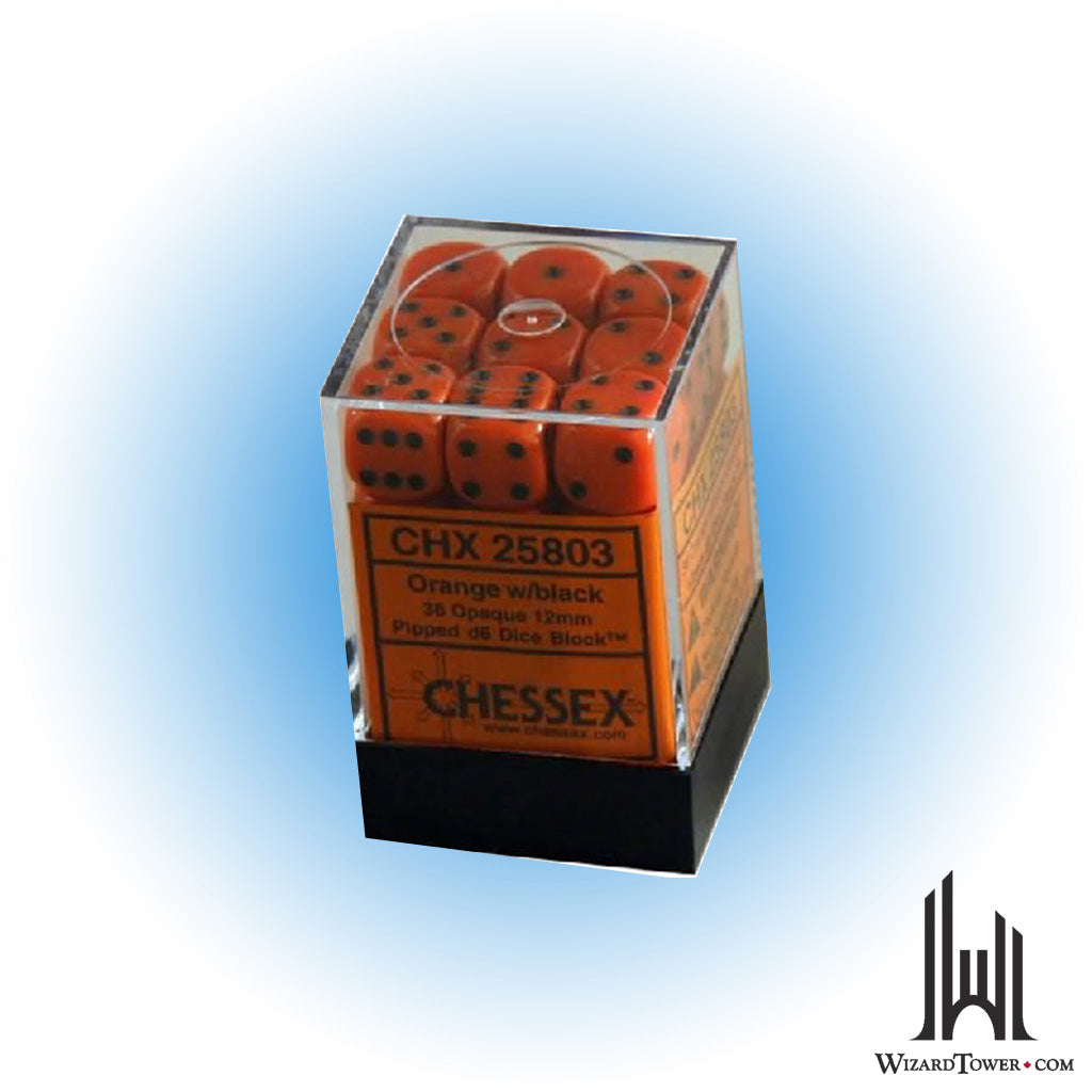 Dice Set - Opaque Orange / Black 12mm d6 36ct