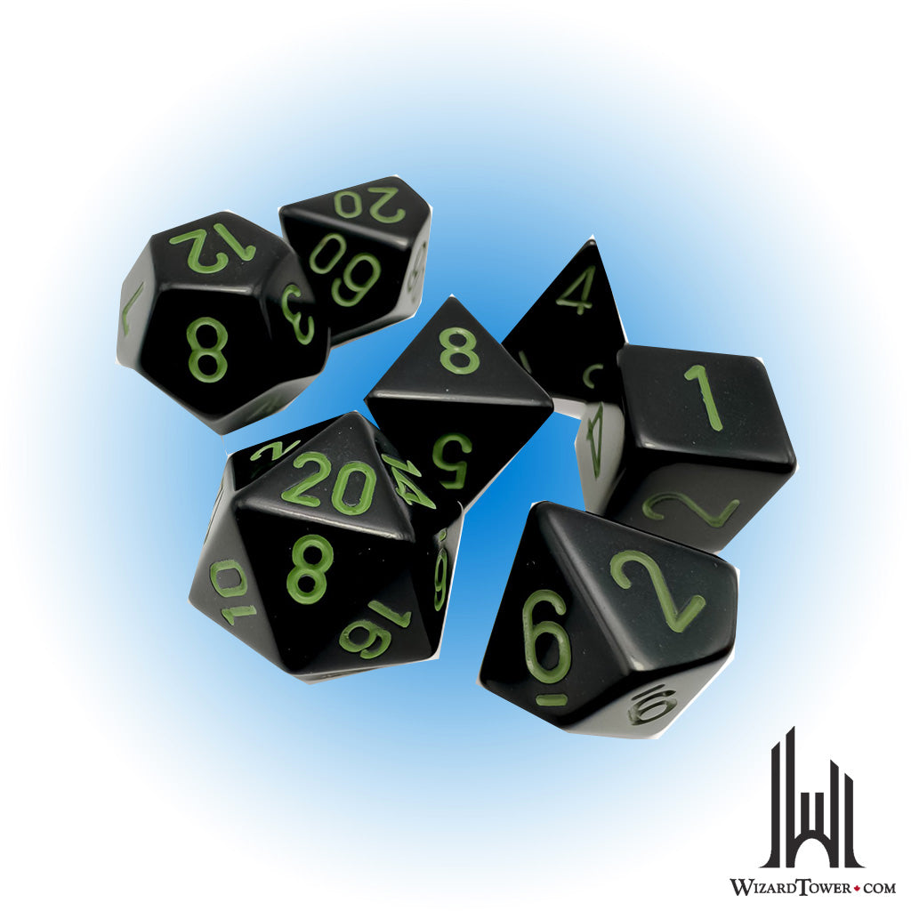 Dice Set - Opaque Black / Green 7ct