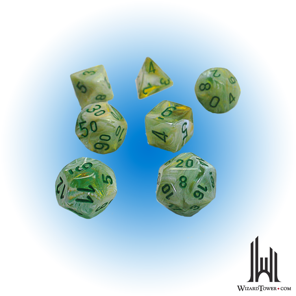 Dice Set - Marble Green / Dark Green Mini 7ct