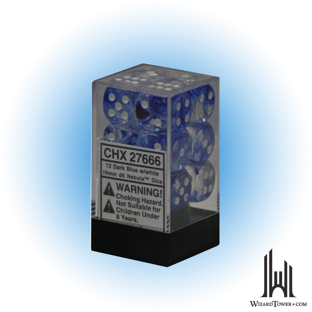Dice Set - Nebula Dark Blue / White 16mm d6 12ct
