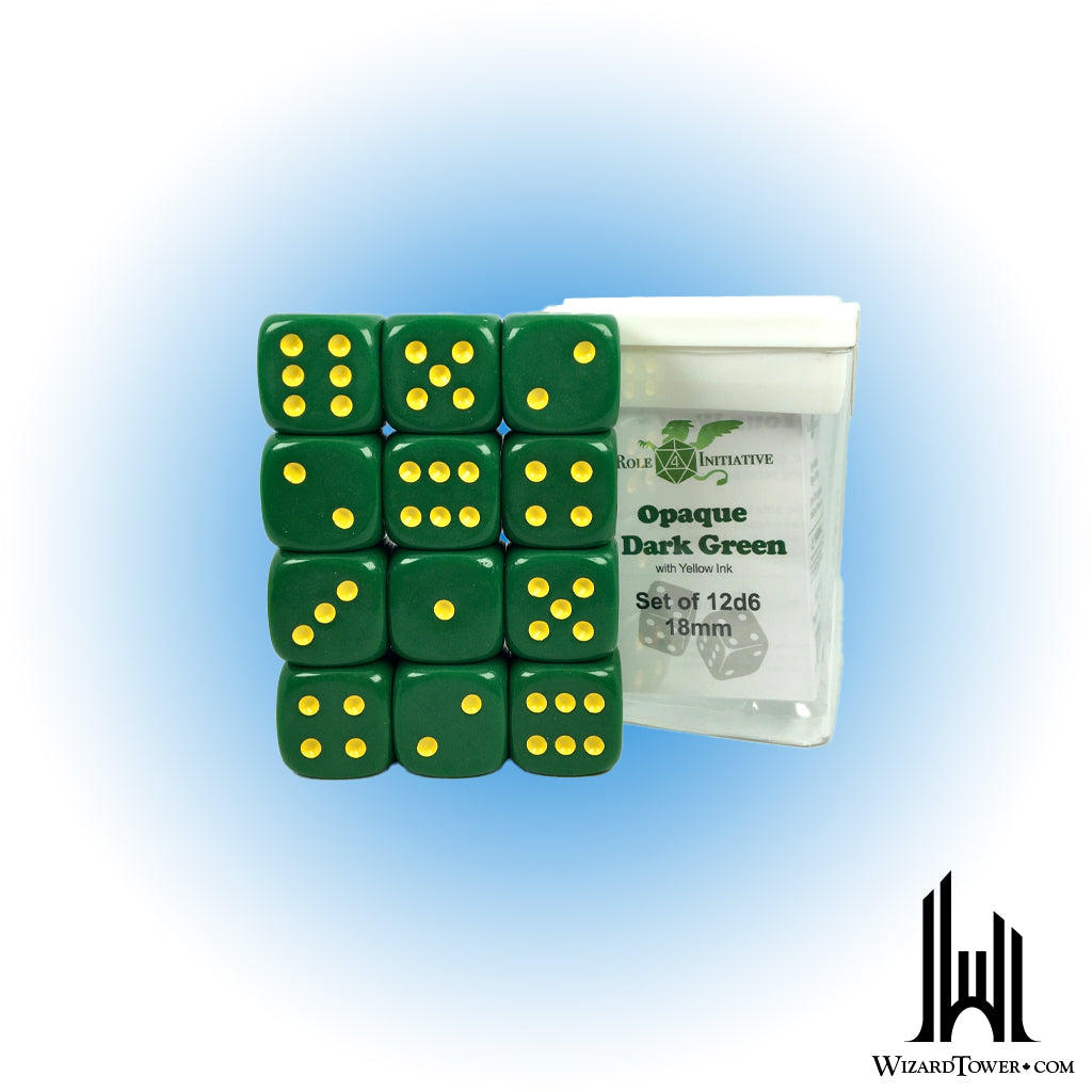 Dice Set - Opaque Green / Yellow 18mm d6 12ct