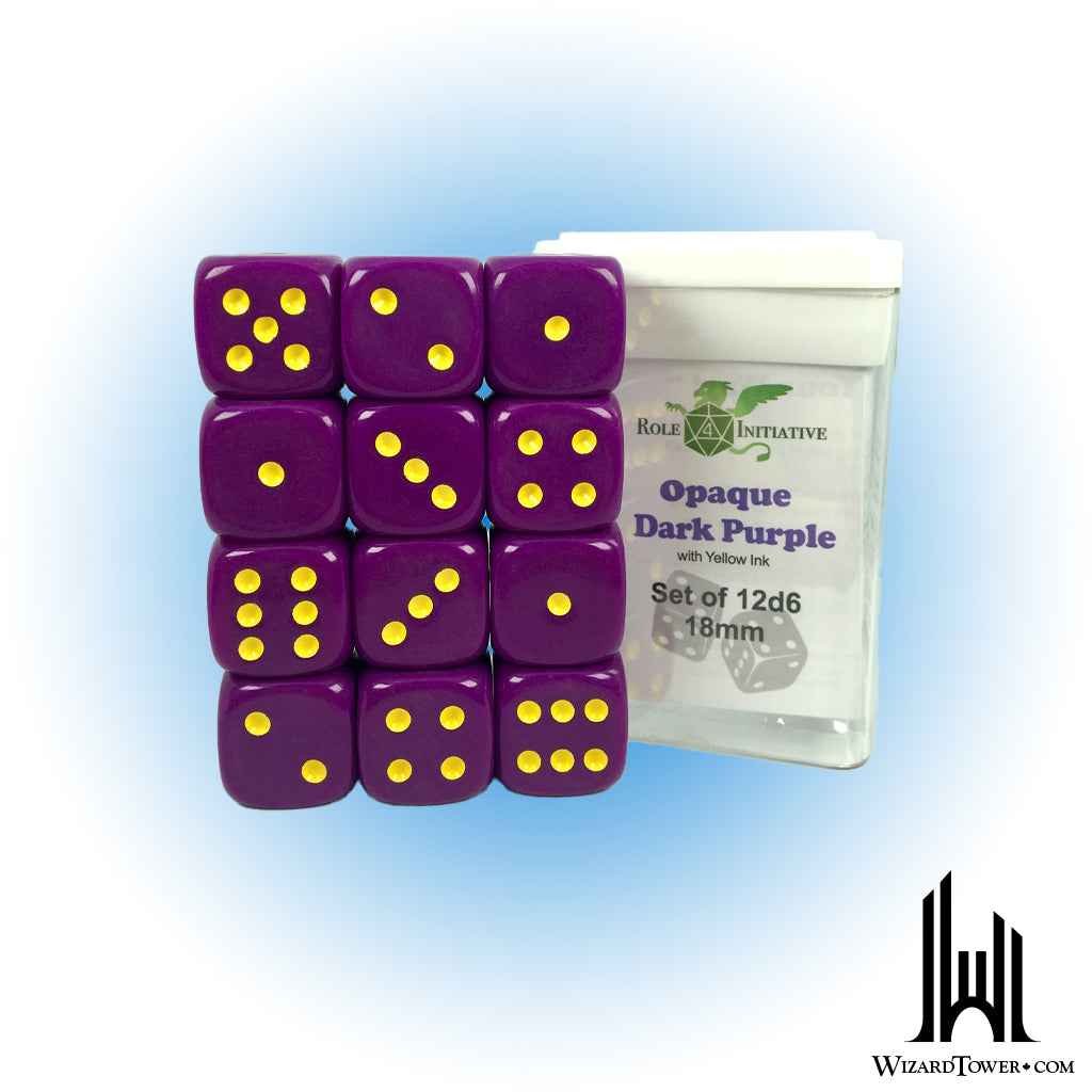 Dice Set - Opaque Purple / Yellow 18mm d6 12ct