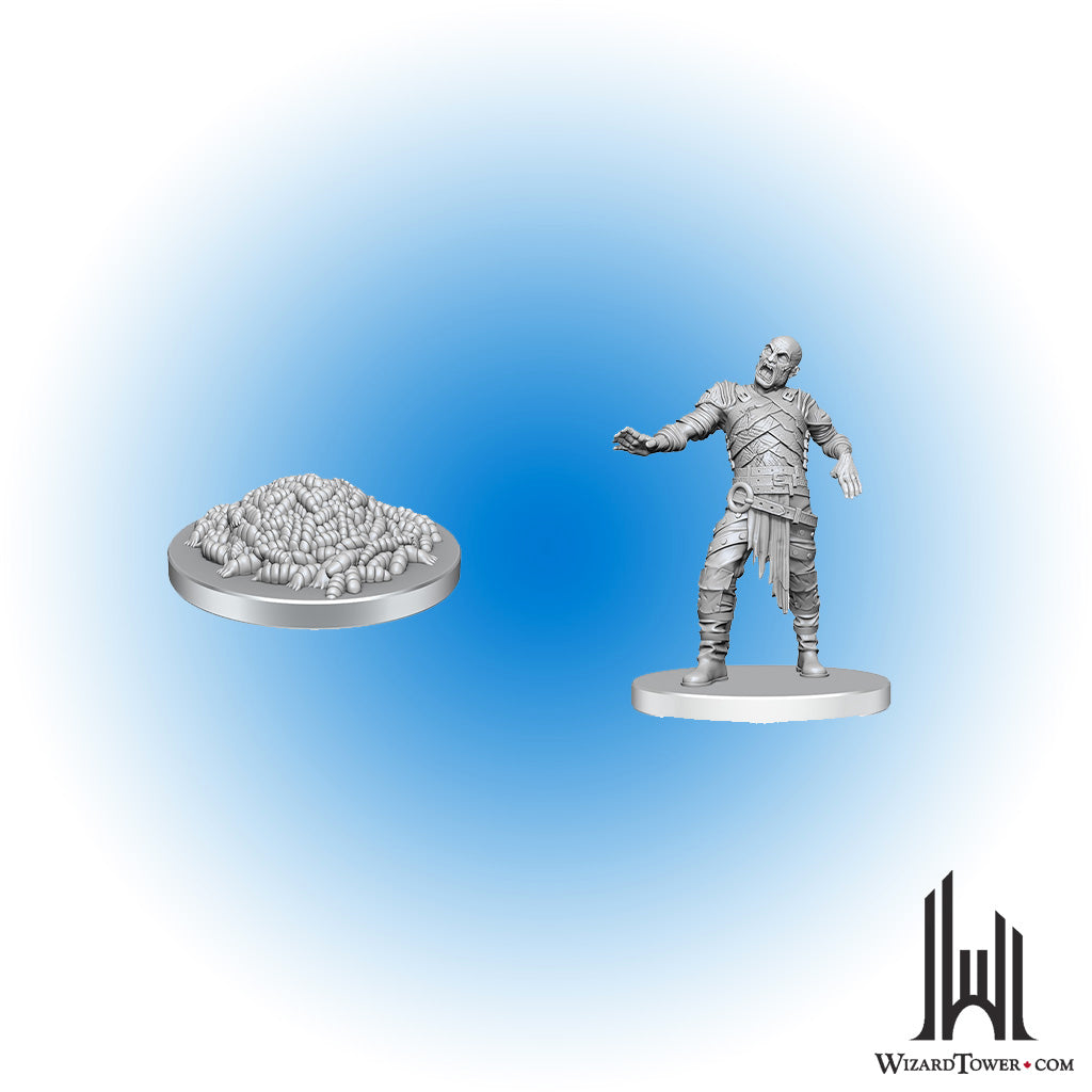 Unpainted Miniature - Dungeons & Dragons - Swarm of Rot Grubs & Rot Grub Victim