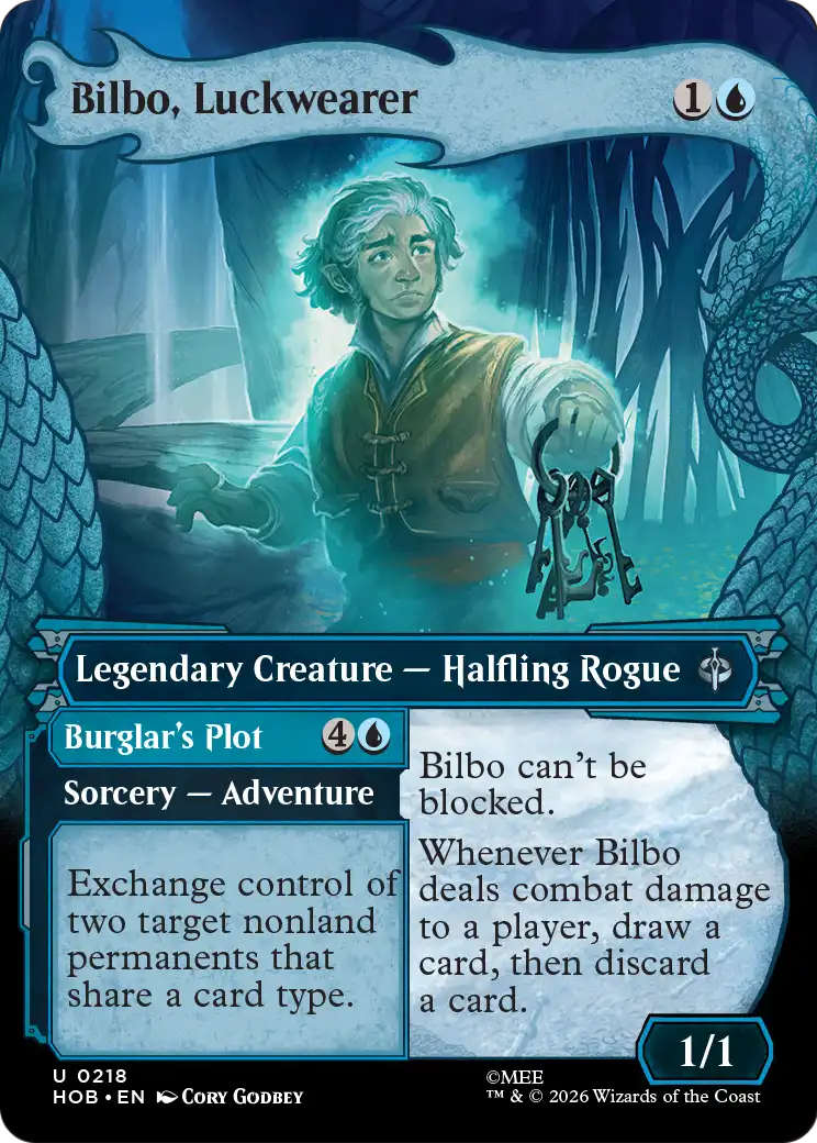 Bilbo, Luckwearer // Burglar's Plot (0218) (Borderless) (Dragon Hoard Frame) (HOB)