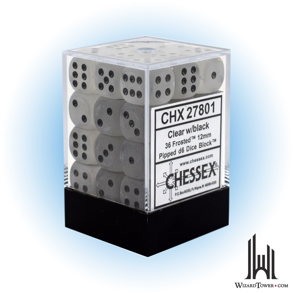 Dice Set - Frosted Clear / Black 12mm d6 36ct
