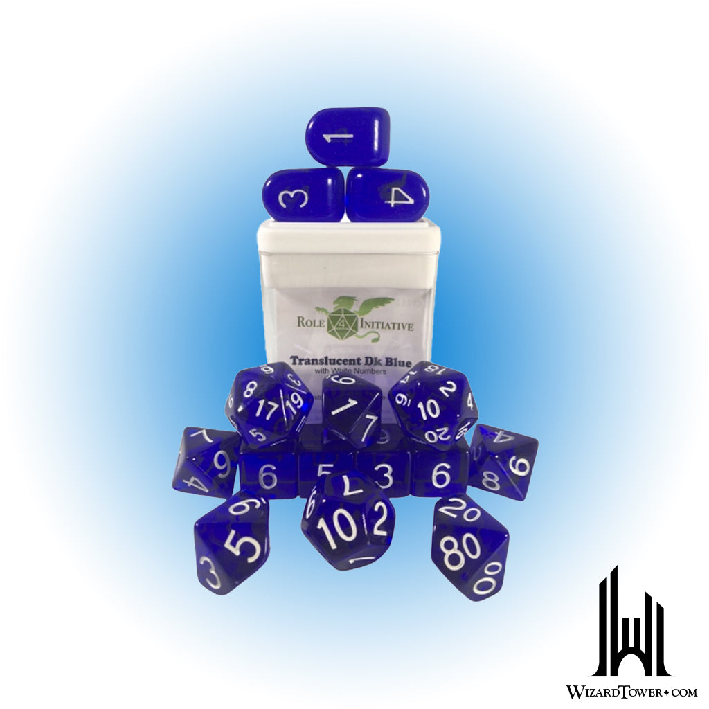 Dice Set - Translucent White / Blue 15ct