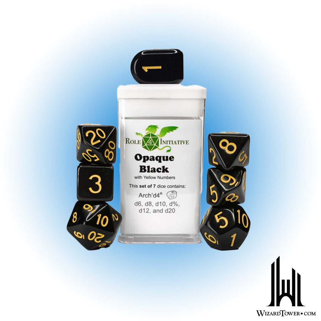 Dice Set - Opaque Black / Yellow 7ct