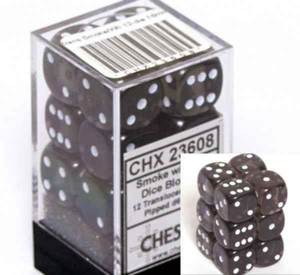 Dice Set - Translucent Smoke / White 16mm d6 12ct