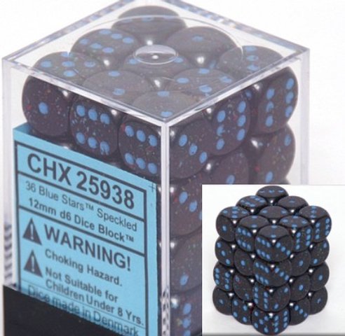 Dice Set - Speckled Blue Stars 12mm d6 36ct