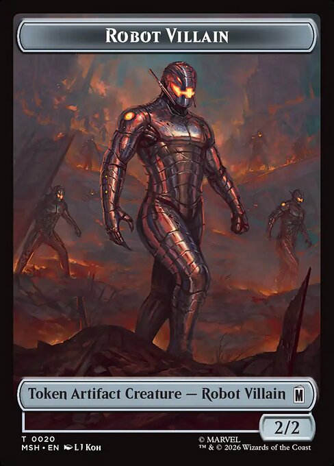 Hero (0002) // Robot Villain (0020) Double-Sided Token (TMSH) - Foil