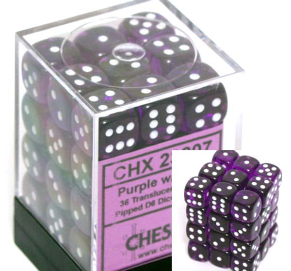 Dice Set - Translucent Purple / White 12mm d6 36ct