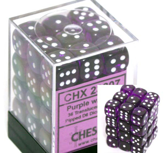 Dice Set - Translucent Purple / White 12mm d6 36ct