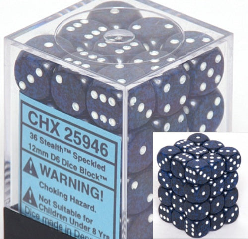Dice Set - Speckled Stealth 12mm d6 36ct