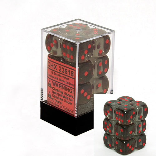 Dice Set - Translucent Smoke / Red 16mm d6 12ct