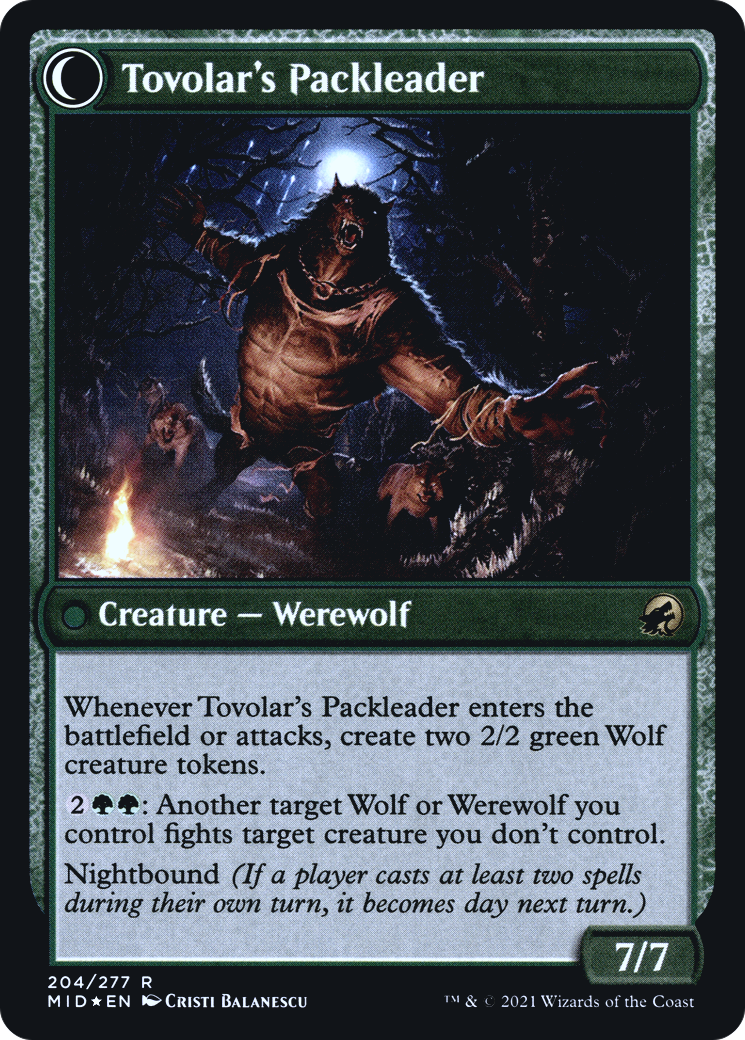 Tovolar's Huntmaster // Tovolar's Packleader (204) (Prerelease) (PMID) - Foil