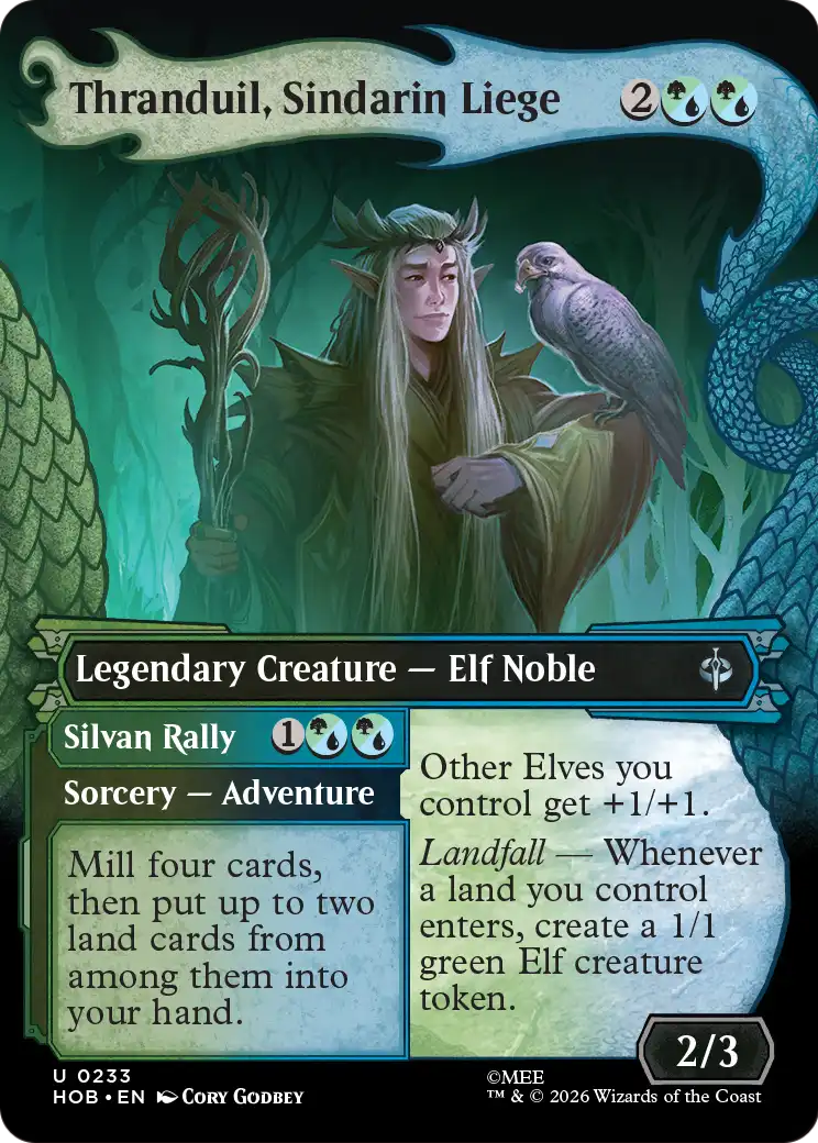 Thranduil, Sindarin Liege // Silvan Rally (0233) (Borderless) (Dragon Hoard Frame) (HOB)