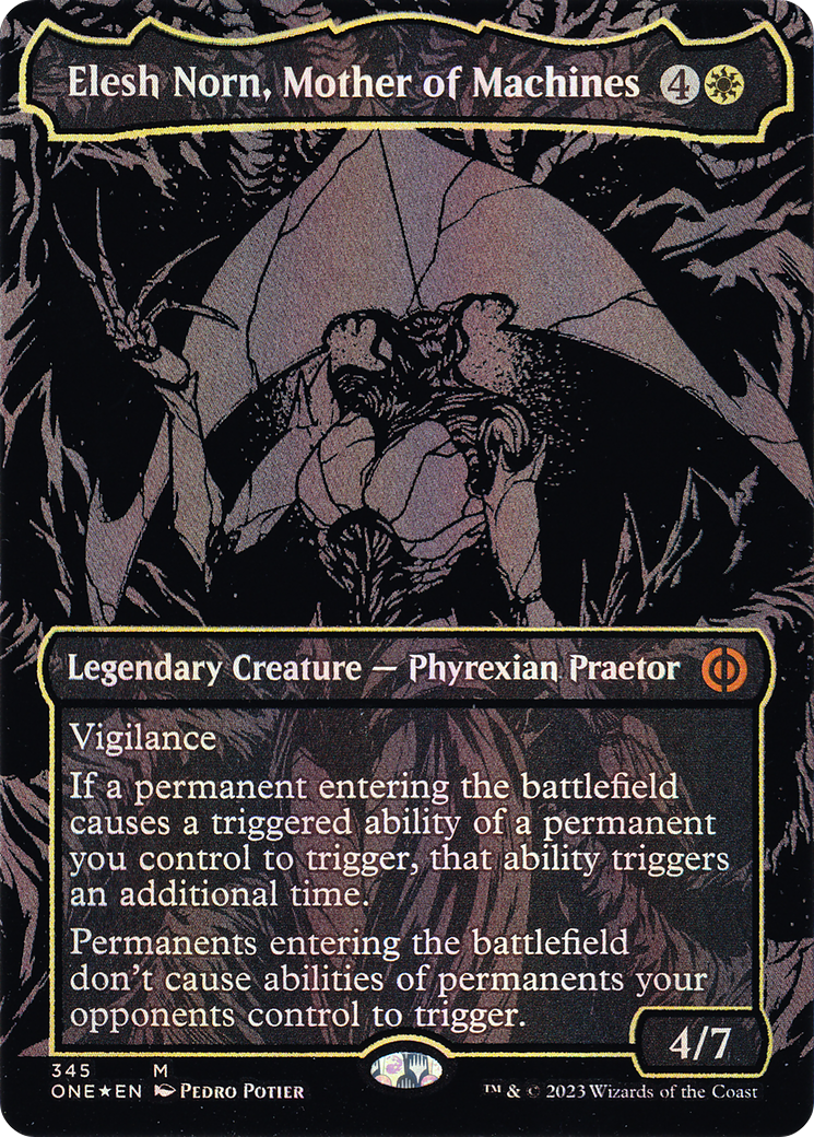 Elesh Norn, Mother of Machines (345) (Borderless) - Oil Slick Raised Foil