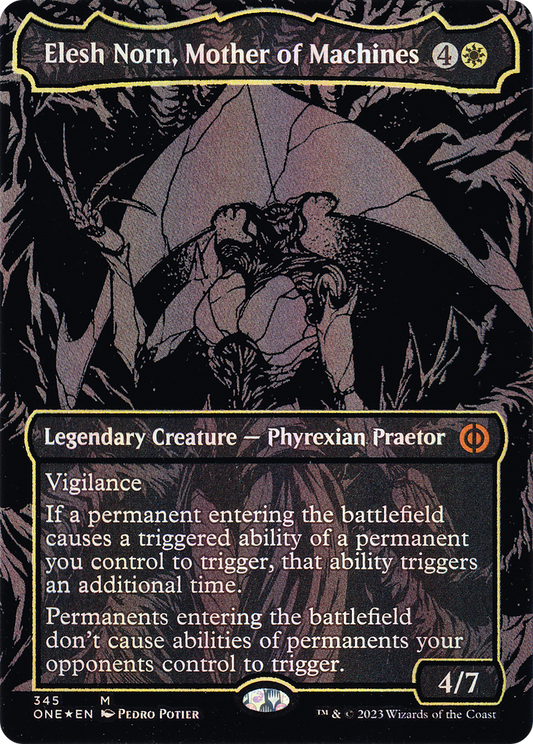 Elesh Norn, Mother of Machines (345) (Borderless) - Oil Slick Raised Foil