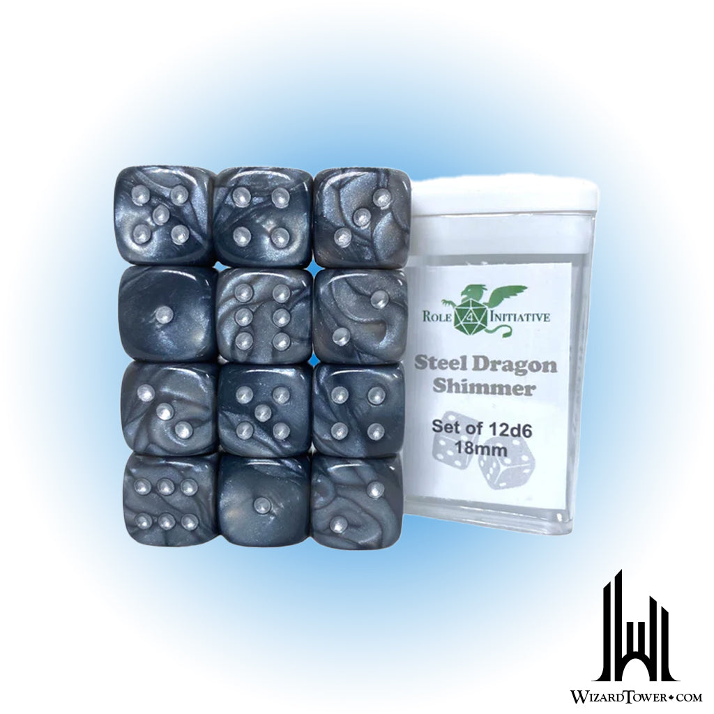 Dice Set - Steel Dragon Shimmer 18mm d6 12ct