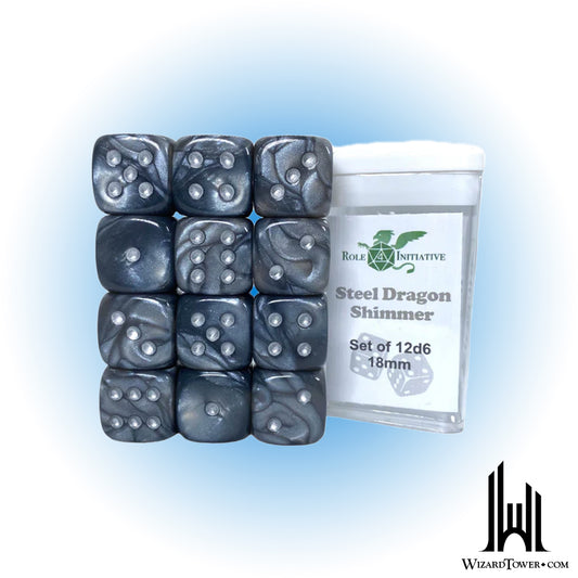Dice Set - Steel Dragon Shimmer 18mm d6 12ct