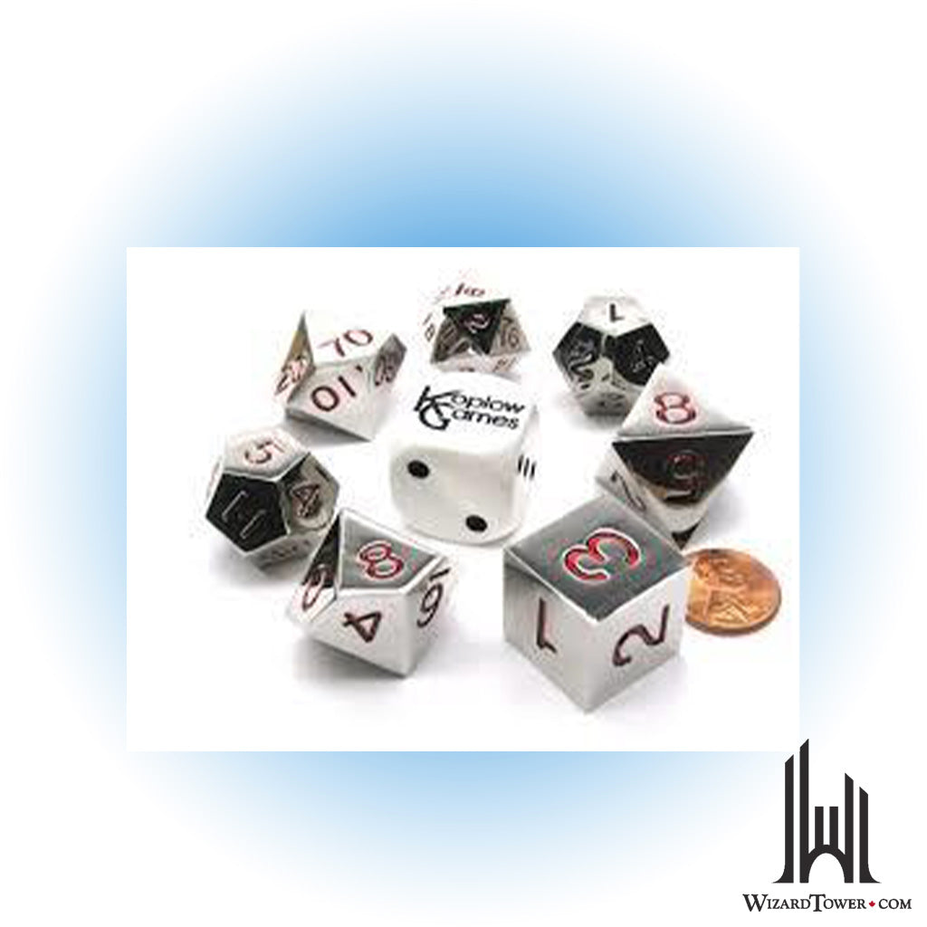 Dice Set - Metal Silver With Pipped d6 7ct