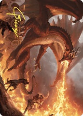 Realm-Scorcher Hellkite (19/81) Art Card (AWOE) - Gold-Stamped Signature