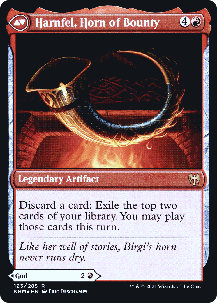 Birgi, God of Storytelling // Harnfel, Horn of Bounty (123) (Prerelease) (PKHM) - Foil