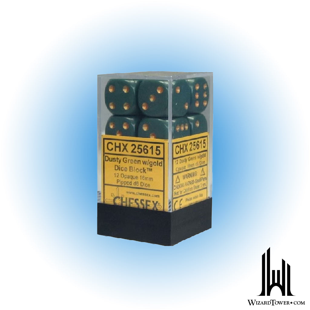Dice Set - Opaque Dusty Green / Copper 12mm d6 12ct