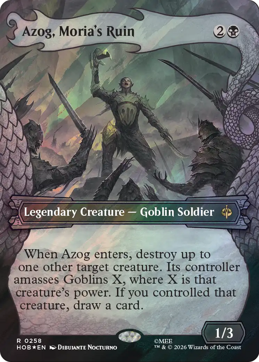 Azog, Moria's Ruin (0258) (Borderless) (Dragon Hoard Frame) (HOB) - Surge Foil