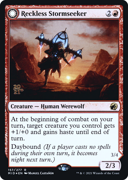 Reckless Stormseeker // Storm-Charged Slasher (157) (Prerelease) (PMID) - Foil
