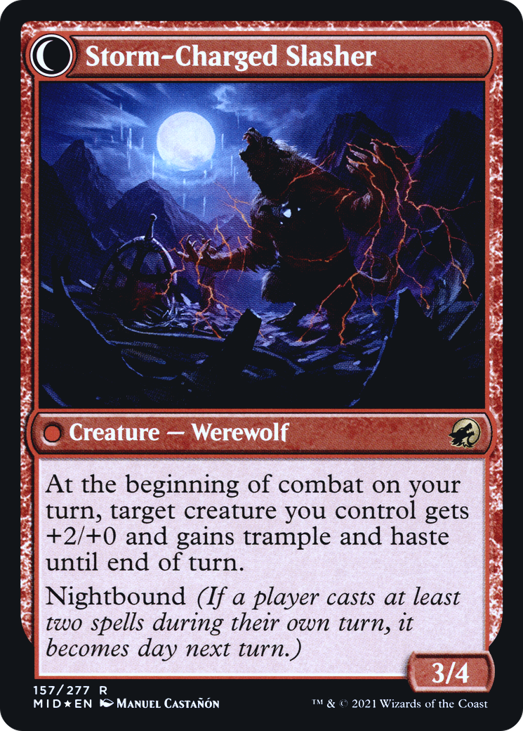 Reckless Stormseeker // Storm-Charged Slasher (157) (Prerelease) (PMID) - Foil