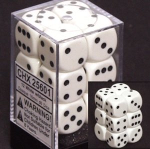 Dice Set - Opaque White / Black 16mm d6 12ct