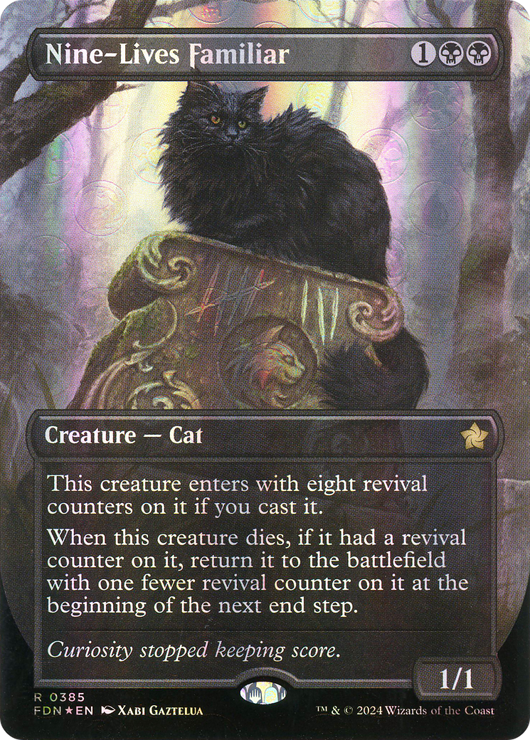 Nine-Lives Familiar (0385) (Borderless) - Mana Foil