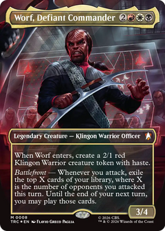 Worf, Defiant Commander (0008) (Borderless) (TRC) - Surge Foil