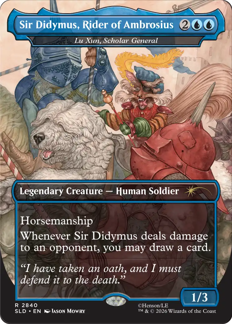 Sir Didymus, Rider of Ambrosius // Sir Didymus, Faithful Companion [Lu Xun, Scholar General // Lu Xun, Scholar General] (2840) (Borderless) (SLD) - Foil