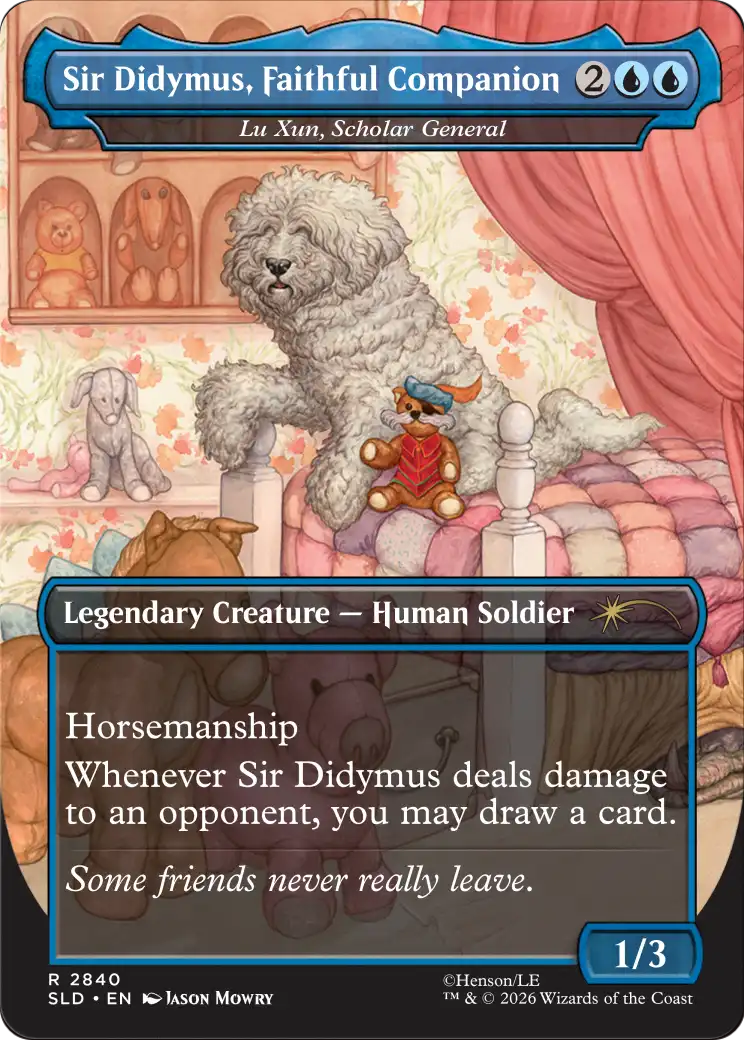 Sir Didymus, Rider of Ambrosius // Sir Didymus, Faithful Companion [Lu Xun, Scholar General // Lu Xun, Scholar General] (2840) (Borderless) (SLD) - Foil