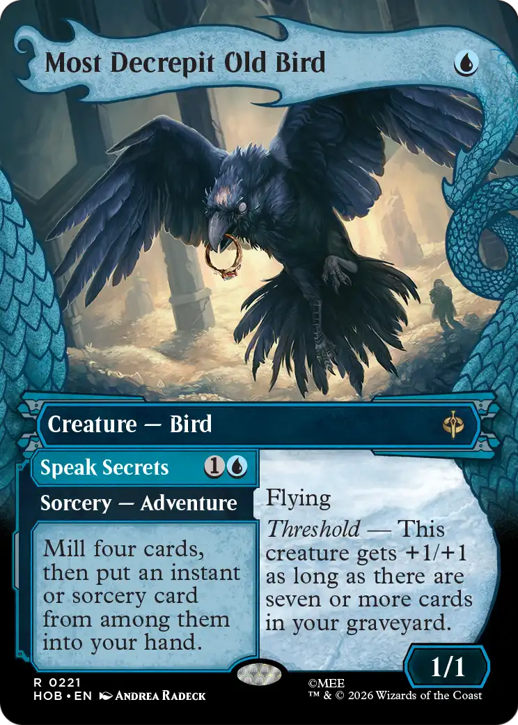 Most Decrepit Old Bird // Speak Secrets (0221) (Borderless) (Dragon Hoard Frame) (HOB) - Foil