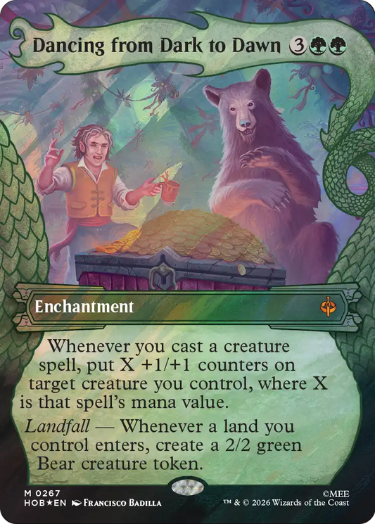 Dancing from Dark to Dawn (0267) (Borderless) (Dragon Hoard Frame) (HOB) - Surge Foil