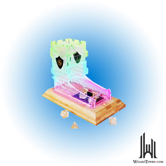 Dice Tower - LED With 7-Die Clear Dice Set