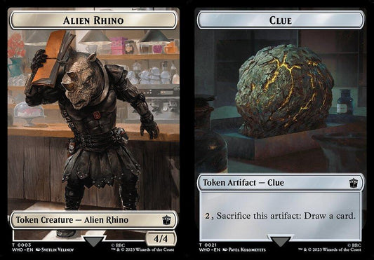 Alien Rhino (0003) // Clue (0021) Double-Sided Token - Foil