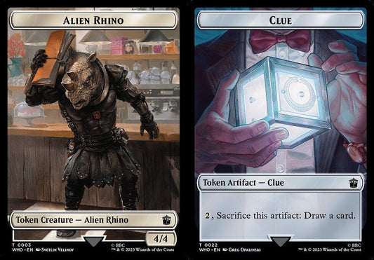 Alien Rhino (0003) // Clue (0022) Double-Sided Token - Foil